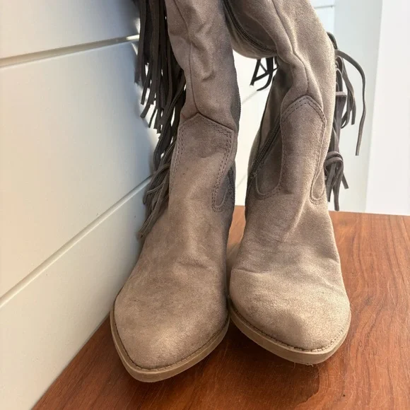 Carlos Santana Lever Doe Fringe Boots Gray Suede Western Cowgirl Festive 9.5 M - Picture 4 of 12